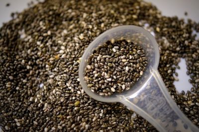 Bowl of chia seeds used as a healthy Omega-3 ingredient in homemade horse treats