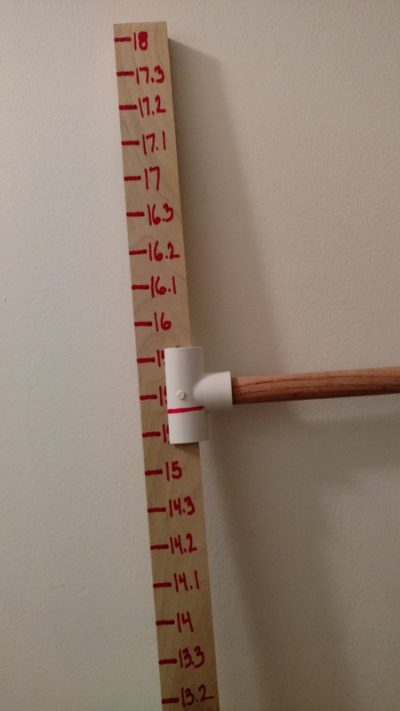 Completed DIY Horse Measuring Stick Finished DIY horse measuring stick with wooden dowel arm attached via PVC saddle tee