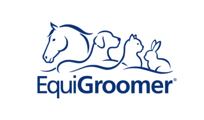 EquiGroomer logo in blue featuring a horse, dog, cat, and rabbit, representing deshedding tools for all shedding pets